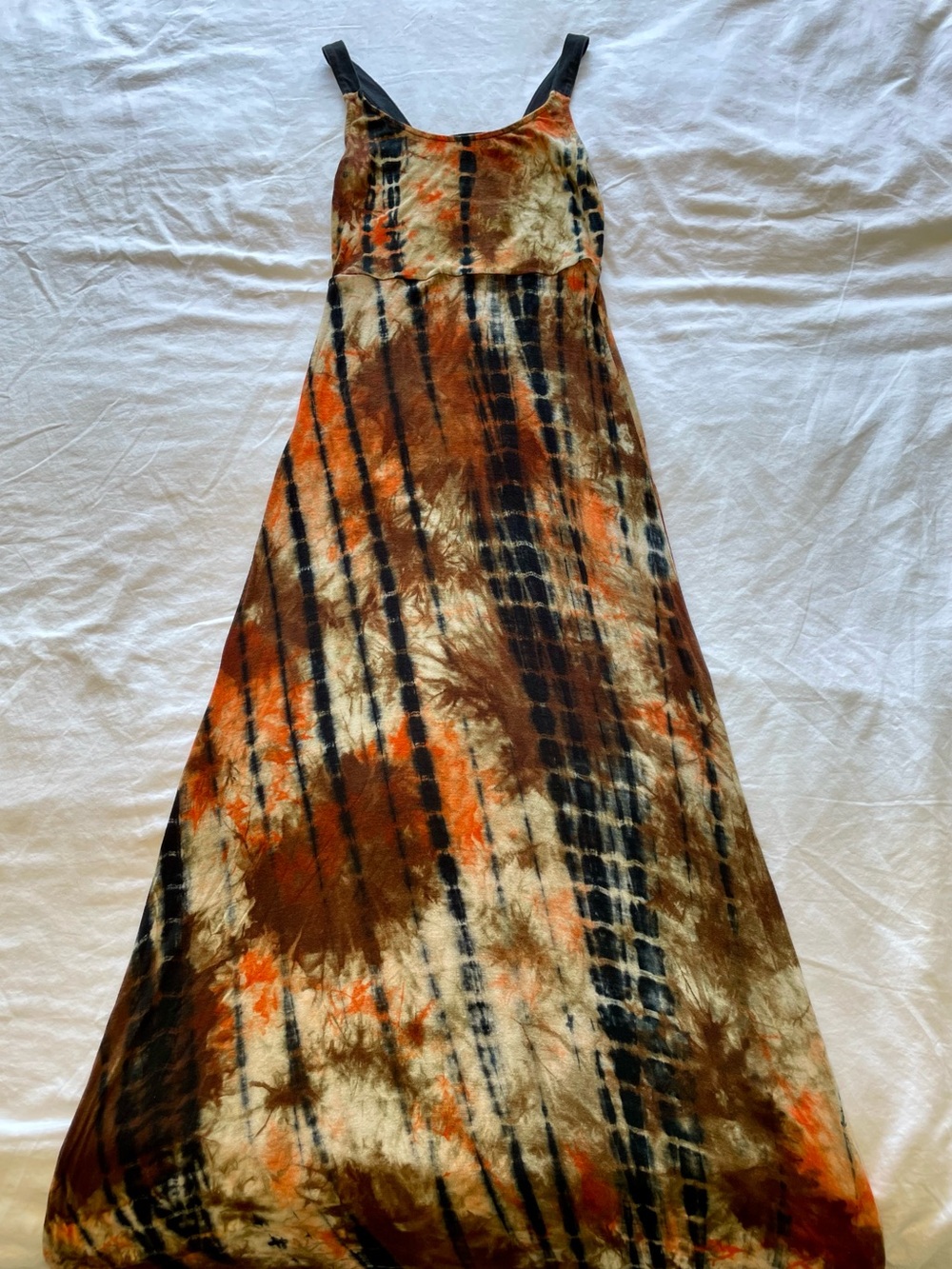 Wet Seal Tie-Dye Maxi Dress in Black, Brown, Orange & Cream- Size Small